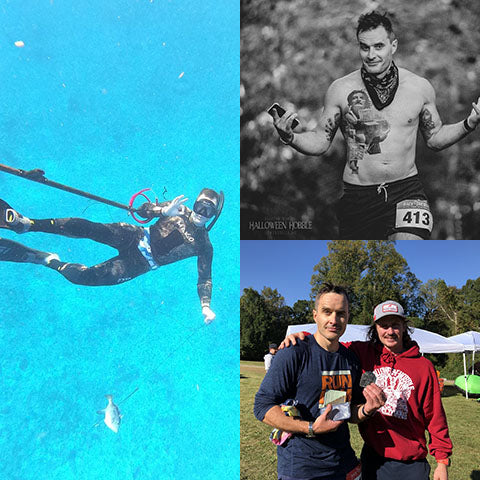 Man doing a 100 mile ultra race and spear fishing.
