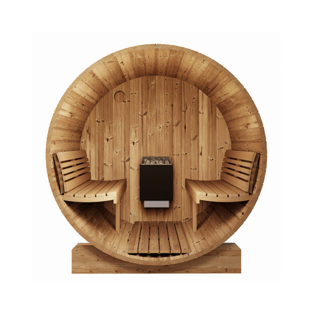 Interior cut view of the SaunaLife barrel sauna without back window