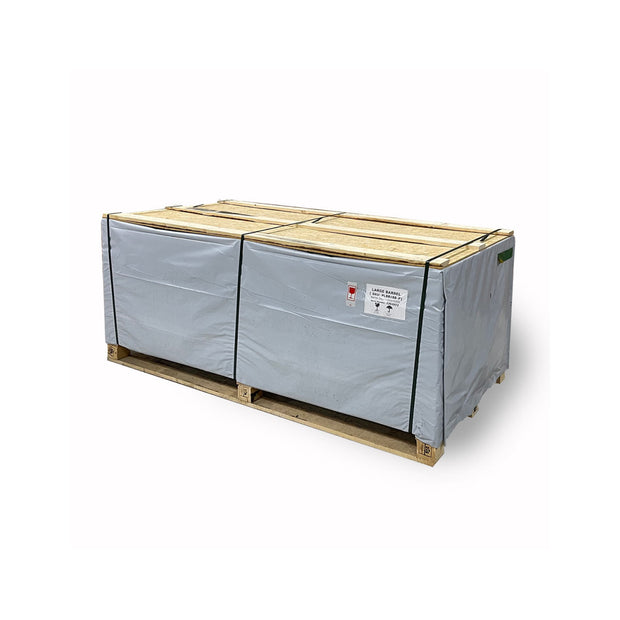 Shipment crate of SaunaLife barrel sauna