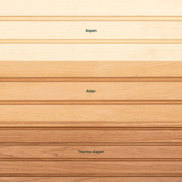 Wood options: Aspen, Alder, Thermo-Aspen