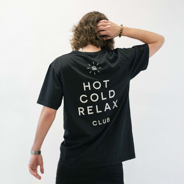 Black "Hot Cold Relax Club" T-Shirt