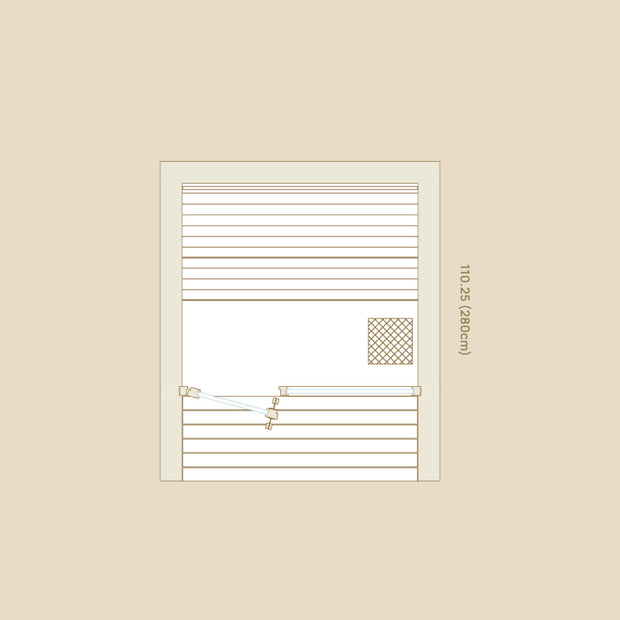 Top view schematics and dimensions of the Arti sauna cabin