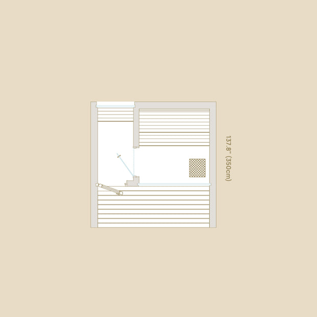 Top view spec drawing of the Natura cabin sauna