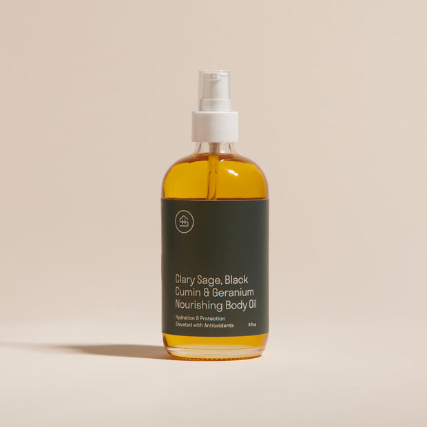 Front of Clary Sage & Geranium Body Oil