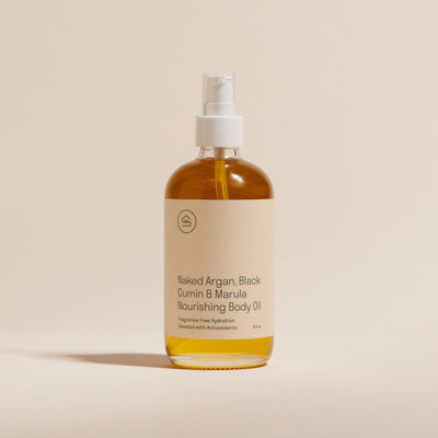 Front view of the Naked Argan & Marula Body Oil